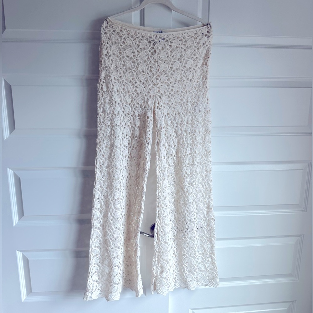 Zara Crochet Wide Leg Flared‎ Pants NWOT Small - Picture 6 of 9
